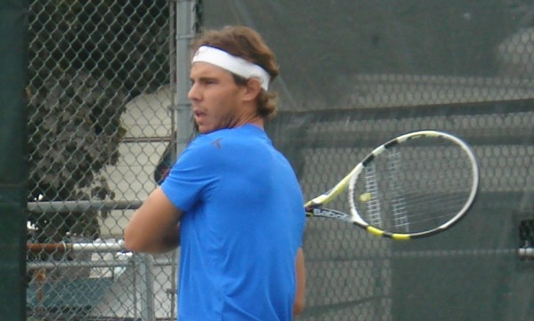 Rafa Sigh Sunday 4428 Western & Southern Open Rafael Nadal blue shirt headband sigh grunting pictures practice photos 2011 August
