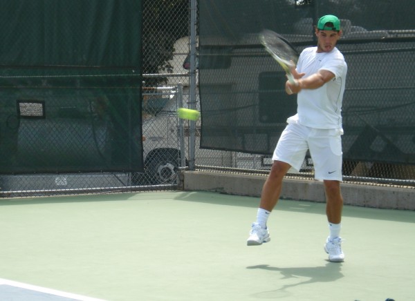 Rafa Sigh Sunday 4559 Cincinnati Open Rafa Nadal white shirt shorts green bull hat swing grunting sighing pictures images